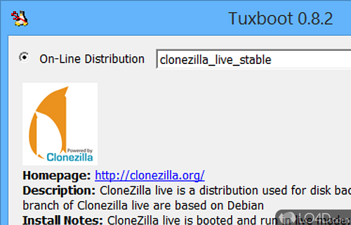 Create bootable USB drives for Clonezilla, DRBL, Gparted - Screenshot of Tuxboot