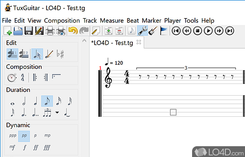 Enables users to compose their own music using numerous beats - Screenshot of TuxGuitar