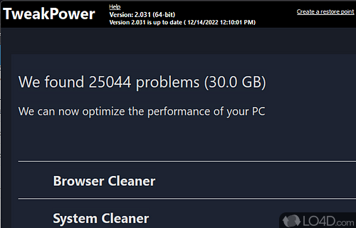 Configure system cleaner and optimizer - Screenshot of TweakPower