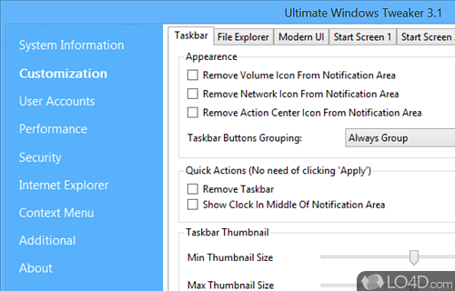Personalize and optimize Windows by performing some simple tweaks - Screenshot of Ultimate Windows Tweaker
