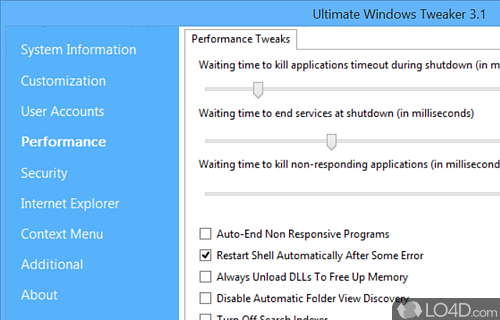 Modify settings related to performance, security and privacy, IE, and more - Screenshot of Ultimate Windows Tweaker