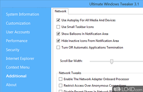 Make the computer faster and personalize it - Screenshot of Ultimate Windows Tweaker