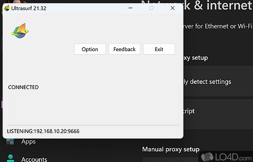 Auto-detection or manual proxy configuration - Screenshot of UltraSurf