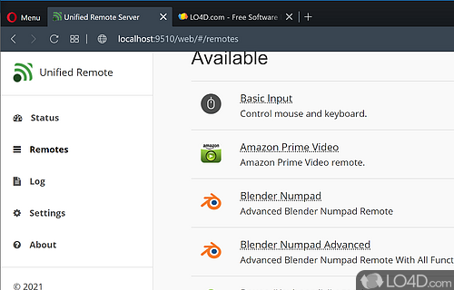Desktop client UI and security settings - Screenshot of Unified Remote Portable