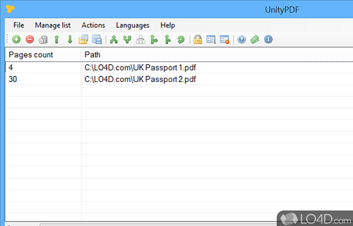 Software utility that can manipulate PDF files by merging, protecting - Screenshot of UnityPDF