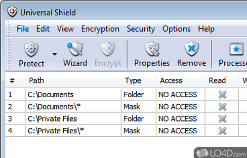 Screenshot of Universal Shield - Easily hides, protects, and encrypts important data, and restricts user access to it, thanks to a workspace