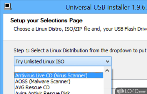 Grab Linux distributions from the Internet or specify the ISO file - Screenshot of Universal USB Installer