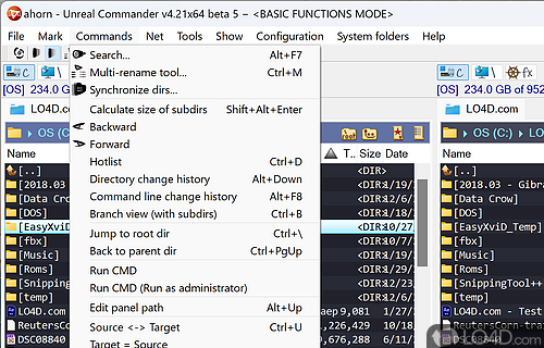 Batch-rename files and calculate subfolder size - Screenshot of Unreal Commander