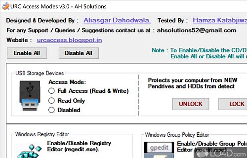 User interface - Screenshot of URC Access Modes