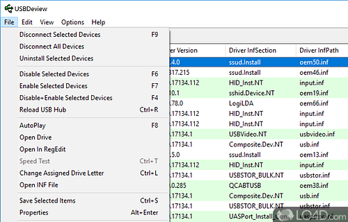 Simple interface with clear-cut options - Screenshot of USBDeview