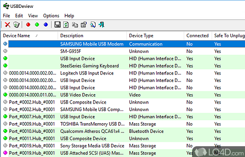 Small, program that lists all USB devices currently connected to computer - Screenshot of USBDeview