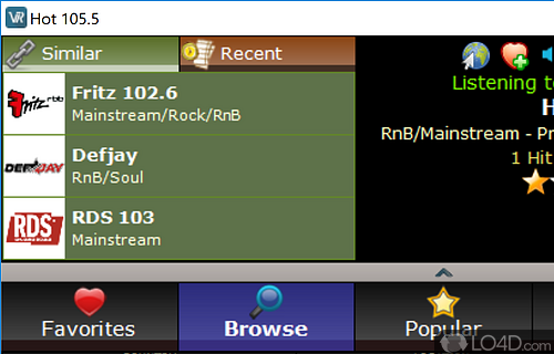 Can play Internet radio stations of all genre types, from classical music to hard rock - Screenshot of V-Radio