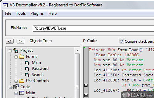 Screenshot of VB Decompiler - Decompiler of Visual Basic programs