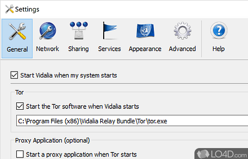 A handful of connection settings - Screenshot of Vidalia Bundle