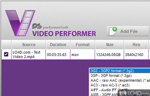 A simple, barbones video converter - Screenshot of Video Performer