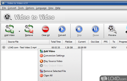 Convert between different video files (e - Screenshot of Video to Video Converter