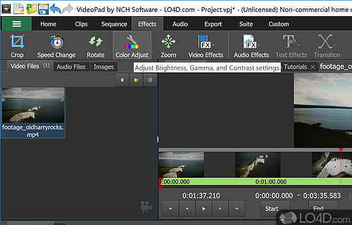 Manual settings to refine color, saturation, and brightness - Screenshot of VideoPad Video Editor Free