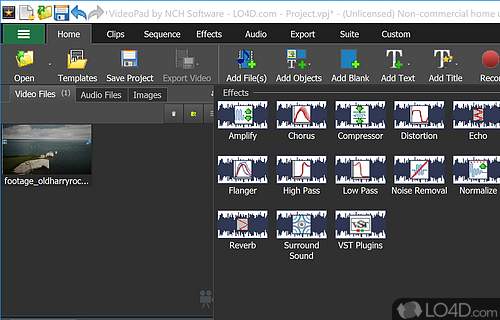 Text snippets, color correction, and light balance - Screenshot of VideoPad Video Editor