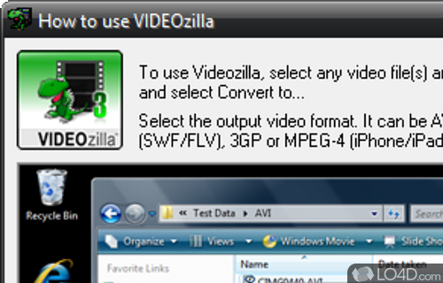 Convert between various video formats, such as AVI, MPEG, 3GP, MOV - Screenshot of VIDEOzilla