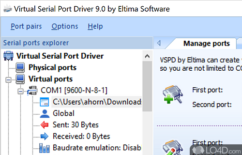 User interface - Screenshot of Virtual Serial Port Driver