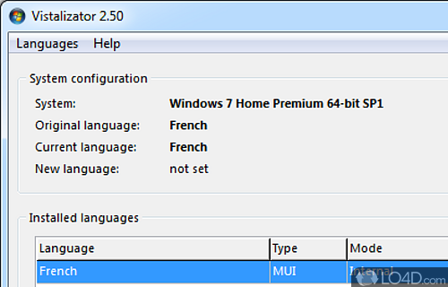 Screenshot of Vistalizator - Install language packs for Windows and 7 even if you're not using the Ultimate version