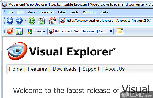 Screenshot of Visual Explorer - Browse the web in style, with various skins to choose from