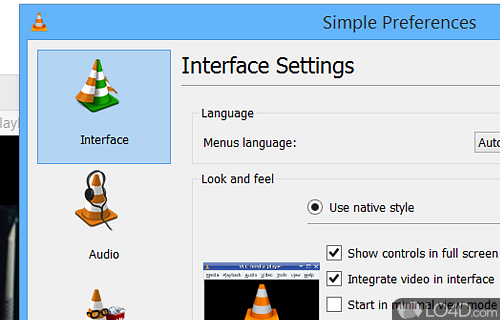 Modify the user interface of VLC where you can toggle controls, resize the video and change the skin from the settings dialog - Screenshot of VLC Media Player