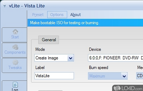 Screenshot of vLite - It means easy removal of unwanted components and bootable ISO creation in order to make Vista run faster and to liking