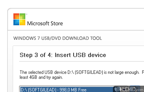 Screenshot of Windows USB/DVD Download Tool - User interface