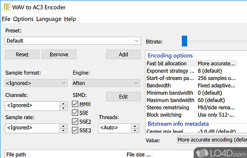 Piece of software that helps you convert WAV files to AC3 format with the aid of batch processing - Screenshot of WAV to AC3 Encoder