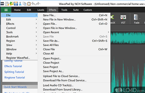 Reverb, echo, amplification, and normalization - Screenshot of Wavepad Free