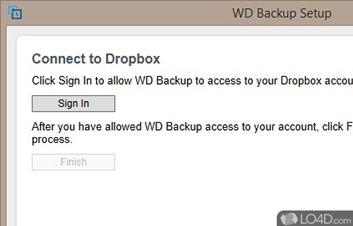 Screenshot of WD Backup - Back up important files to the hard drive, USB drive, network location