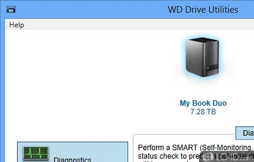 Screenshot of WD Drive Utilities - Manage, tweak the functionality and diagnose potential problems you suspect with Western Digital drive