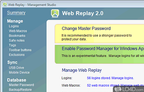 Screenshot of Web Replay Password Manager - User interface