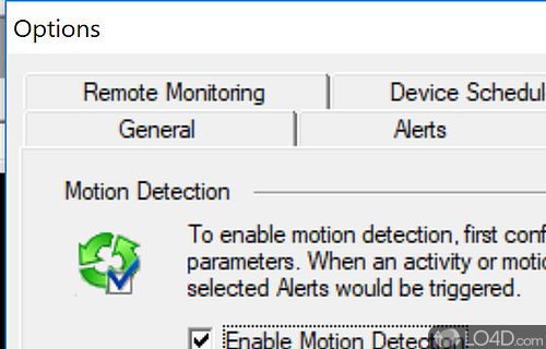 Webcam surveillance software detects motion or noise - Screenshot of WebCam Monitor