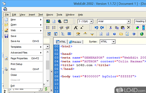 Main features - Screenshot of WebEdit