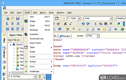 User interface - Screenshot of WebEdit