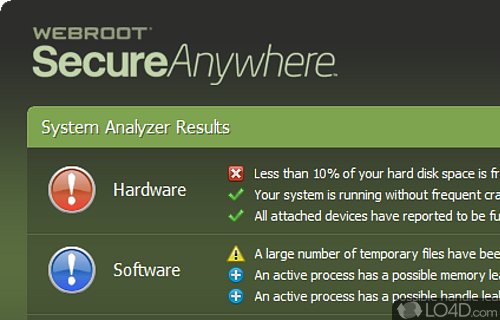 Provides a quick and easy way to get a basic health for Windows PC - Screenshot of Webroot System Analyzer