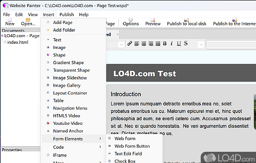 User interface - Screenshot of WebsitePainter