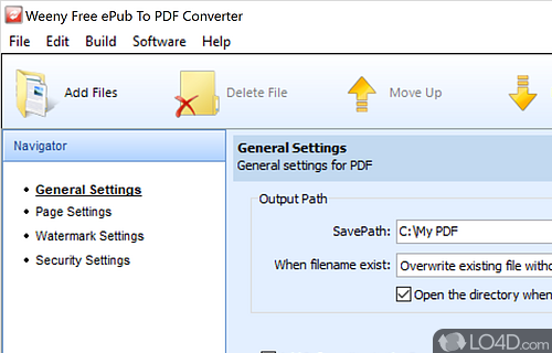 Convert files to PDF - Screenshot of Weeny Free ePub to PDF Converter