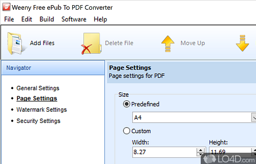 User interface - Screenshot of Weeny Free ePub to PDF Converter