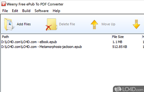 Convert documents to PDF, add watermarks with different styles, secure file with a password - Screenshot of Weeny Free ePub to PDF Converter