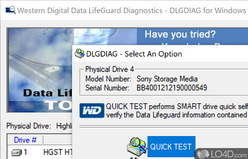 Multiple diagnostic modules - Screenshot of Western Digital Data Lifeguard Diagnostics
