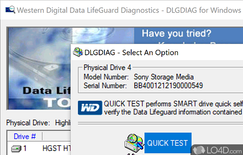 Western Digital Data Lifeguard Diagnostics Screenshot