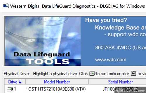 Western Digital Data Lifeguard Diagnostics Screenshot