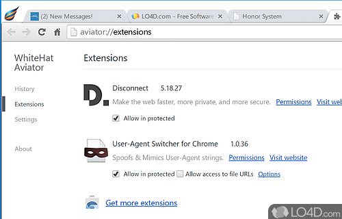 Includes the standard tool set of a browser - Screenshot of WhiteHat Aviator