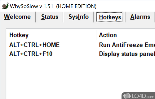 Configure alarms and shortcuts, end tasks, and access more tools - Screenshot of WhySoSlow