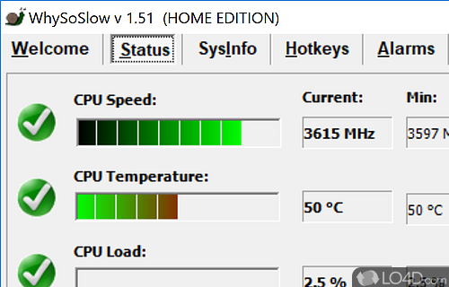 Monitors CPU's speed, temperature and load - Screenshot of WhySoSlow