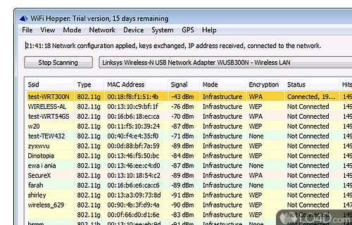 Screenshot of WiFi Hopper - WLAN utility that harmoniously combines the features of a Network Discovery