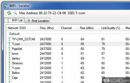 Screenshot of WIFi Locator - Monitors the activity of wireless networks around you